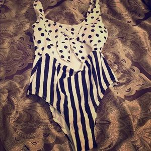 Polka dot and striped one piece